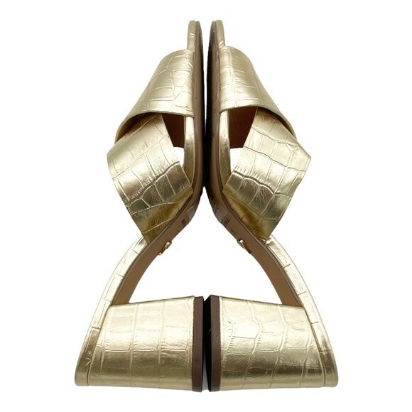Lulus Ybarra Metallic Gold Croc-Embossed Block Heel Leather Sandals Size 7.5 - Picture 11 of 16